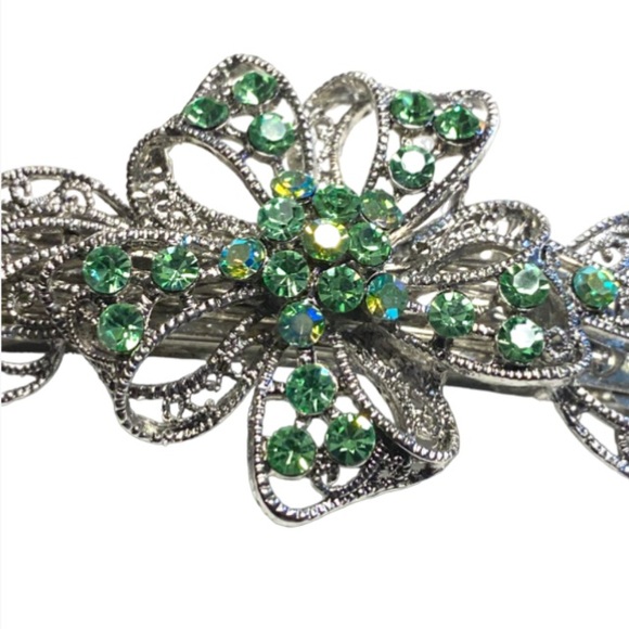 Silver Tone Floral & Crystal Statement Barrette - Picture 3 of 4